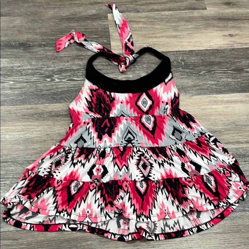 Pink and Black Patterned Halter Dress